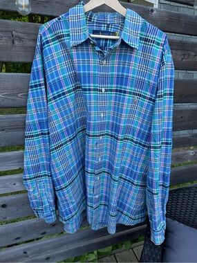 Ralph Lauren Men's Blue Plaid Button-Down Shirt